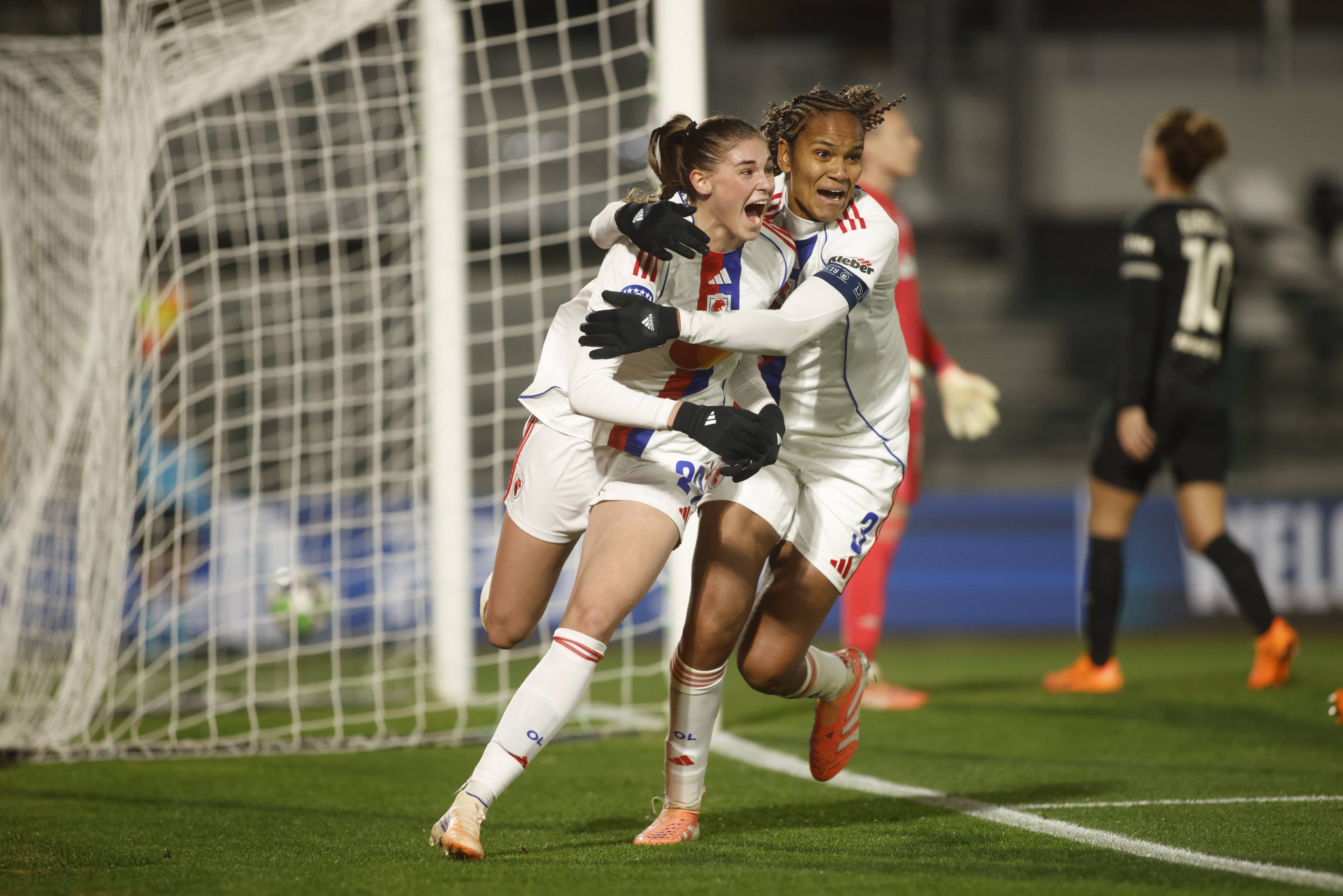 CALCIO – Champions League Women – Juventus FC vs OL Lyonnes Jule Brand and Wendie Renard celebrate a goal.